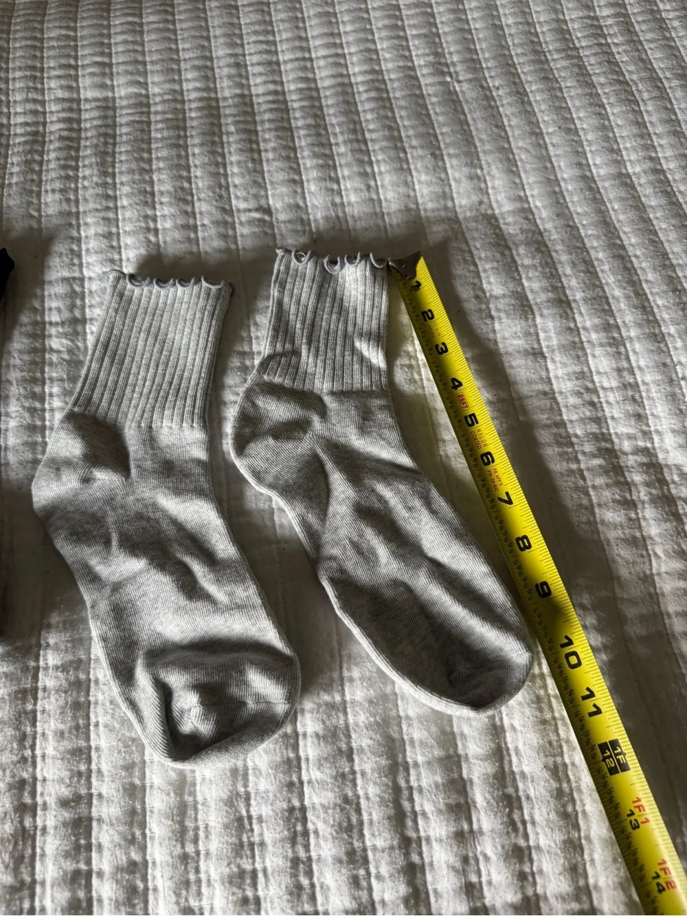 Set of 2 Ruffle Ankle Crew Socks Black & Heather Grey Lettuce Edge Trim Coquette